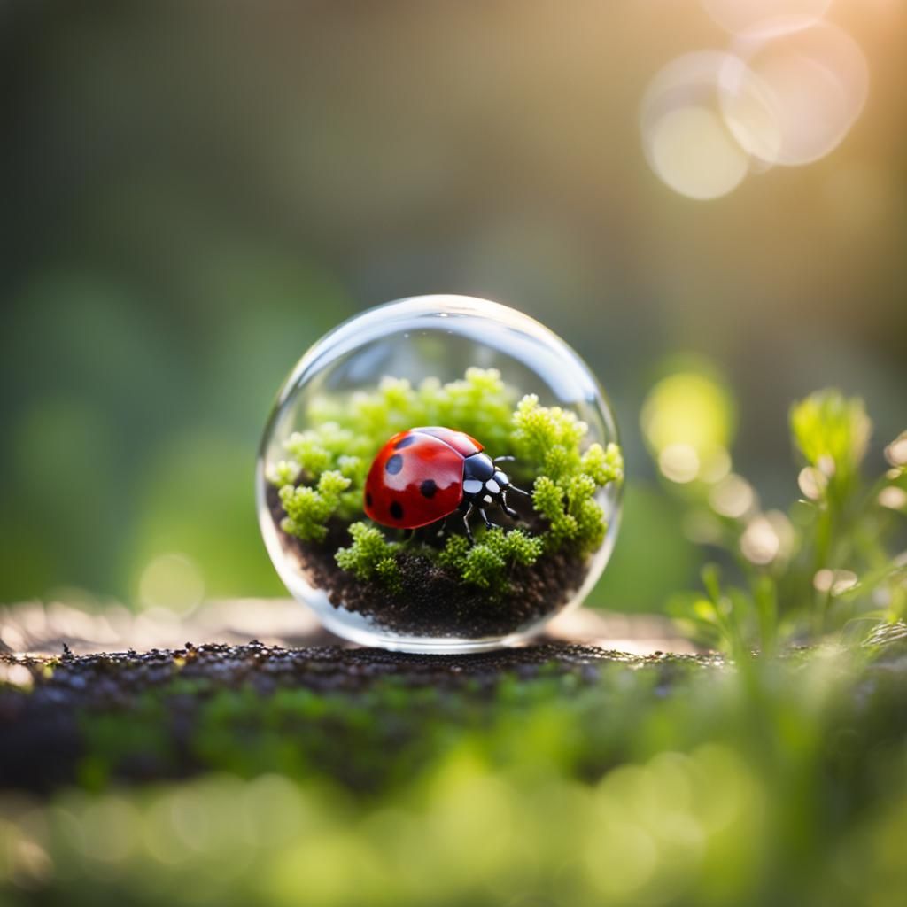 Ladybug Terrarium in Glass Orb: Professional Photography