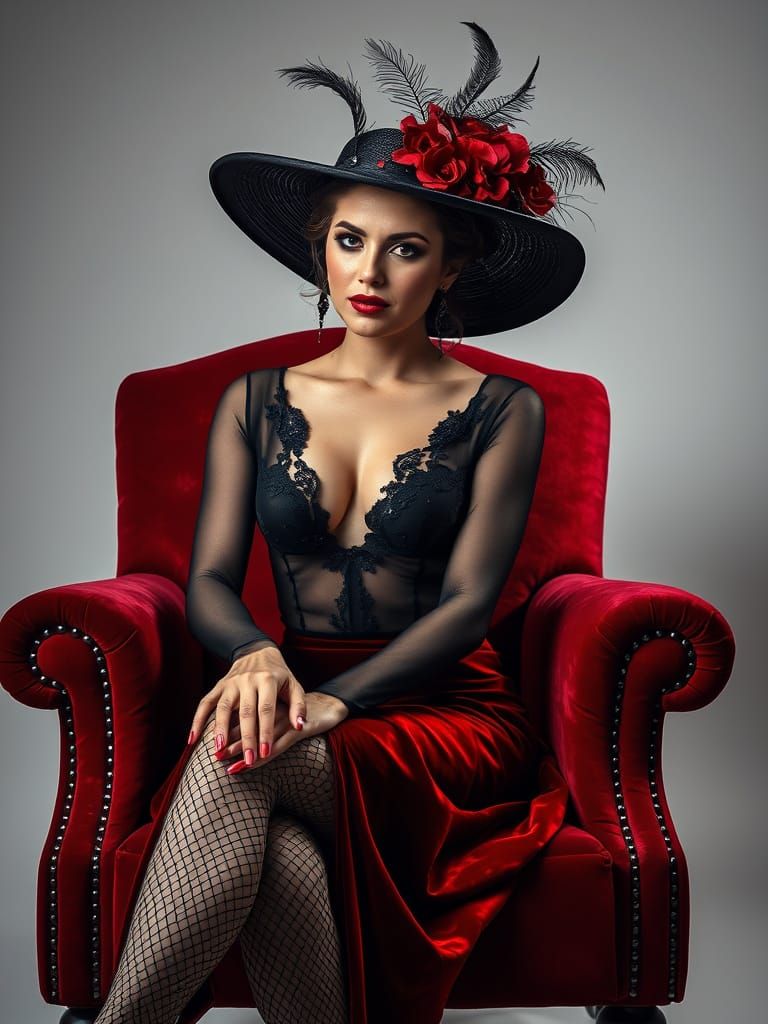 Crimson Siren: Glamorous Fashion Portrait in Velvet