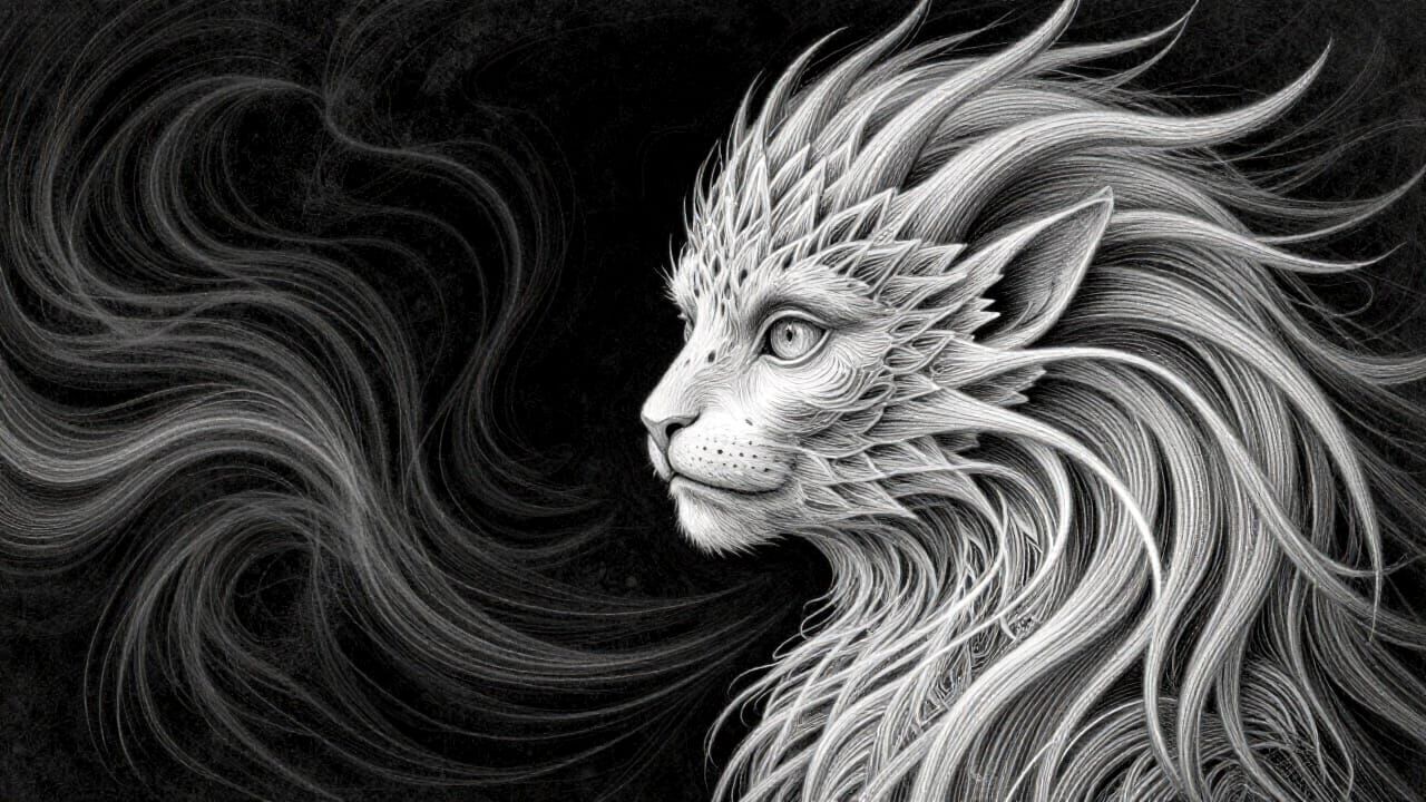 Ethereal Creature Portrait in Reverse Pencil Sketch Style