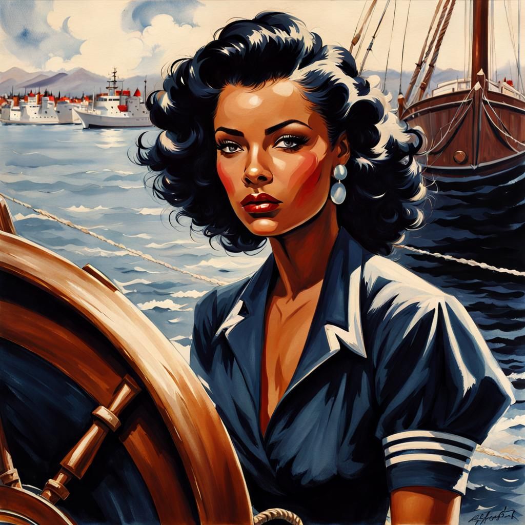 Gothic Portrait of 1950s Sailor on Boat