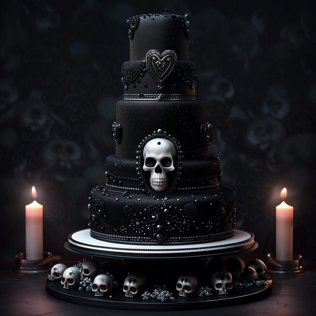 Emo Goth Cake with Black Sparkles in CGI