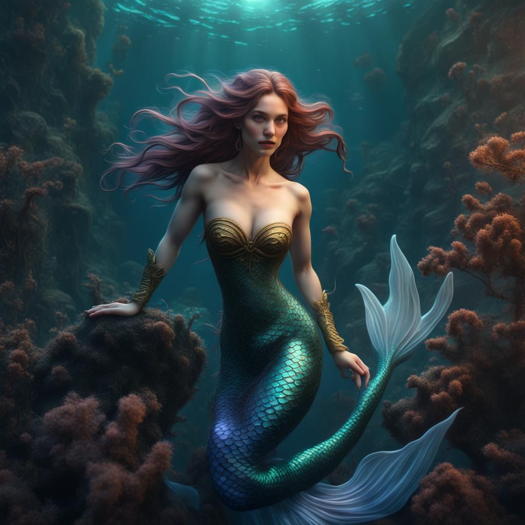 Elegant Mermaid Swimming: Fantasy Concept Art