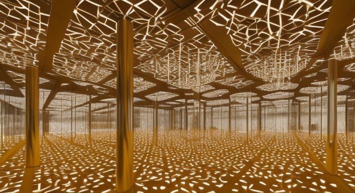 Photorealistic Woman in Ornate Mirror Maze