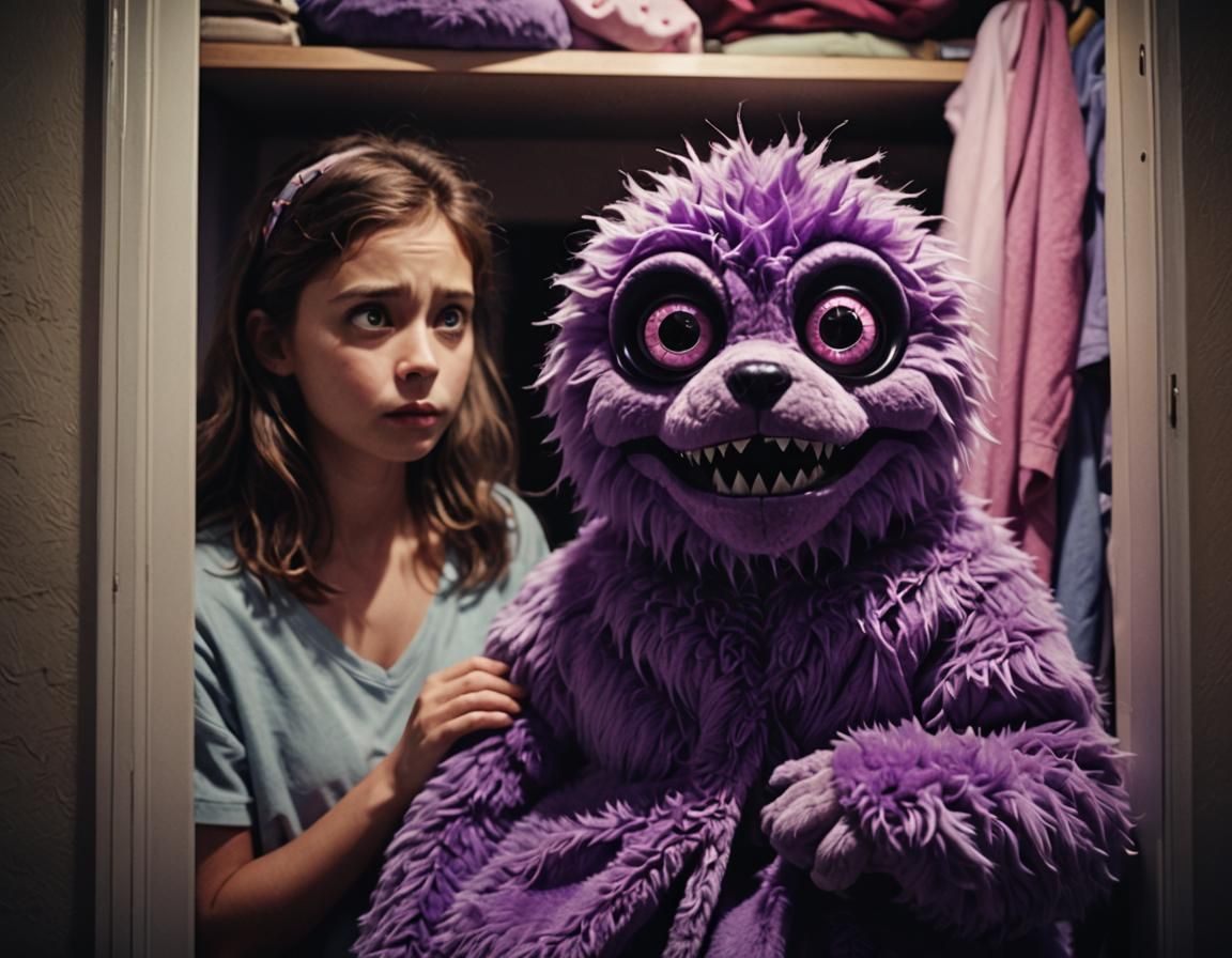 Terrified Girl and Googly-Eyed Monster: Cinematic Still