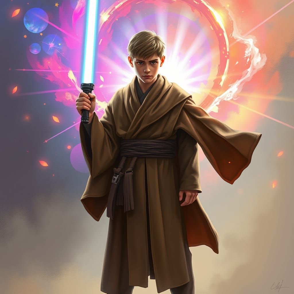 Young Jedi Amid Ethereal Lights, Digital Painting