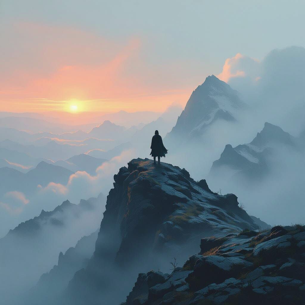 Misty Mountain Peak Digital Painting