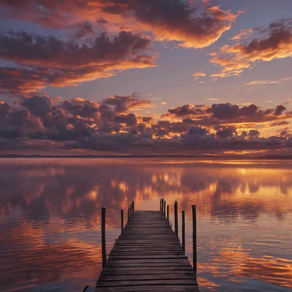 Sunset Lake View from Jetty: Digital Matte Painting