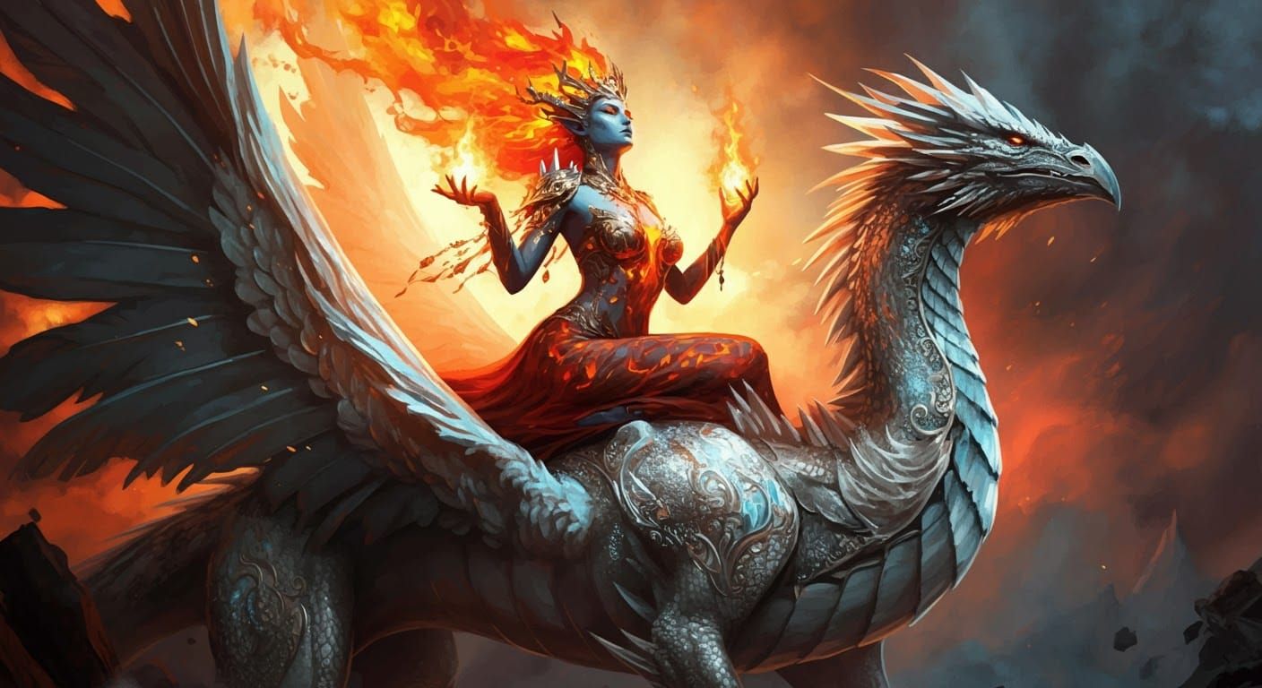 Goddess of Ice and Fire on Silver Dragon