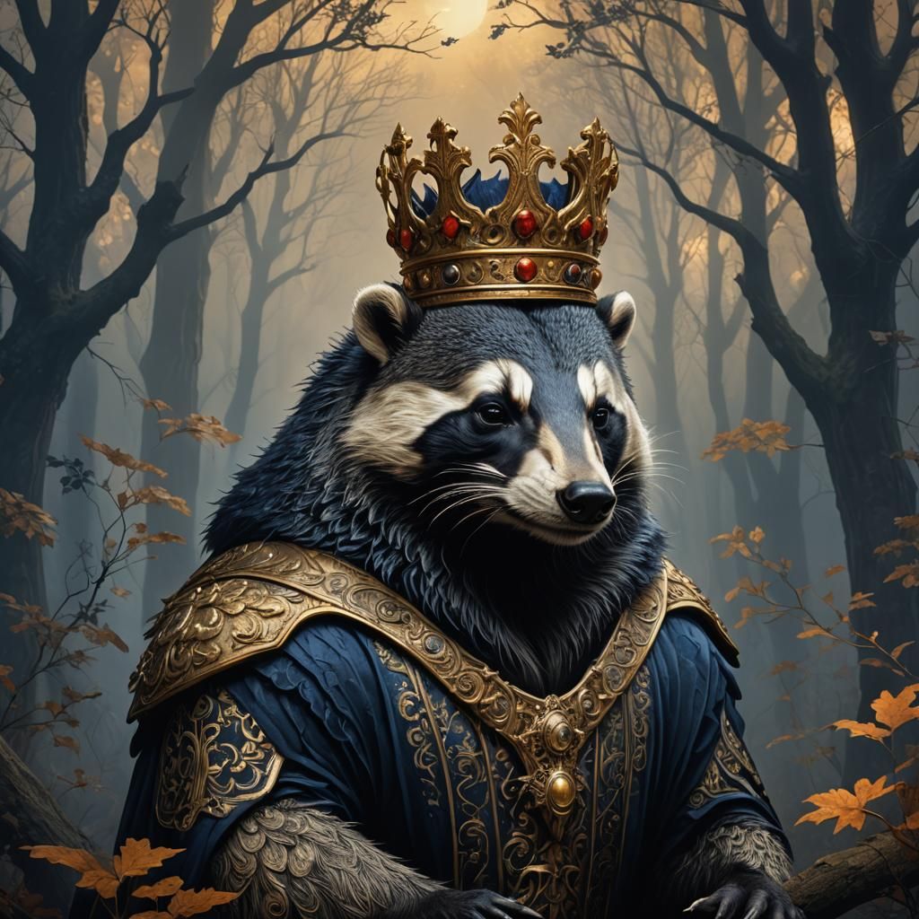 Regal Badger in Moonlit Forest: Gothic Matte Painting