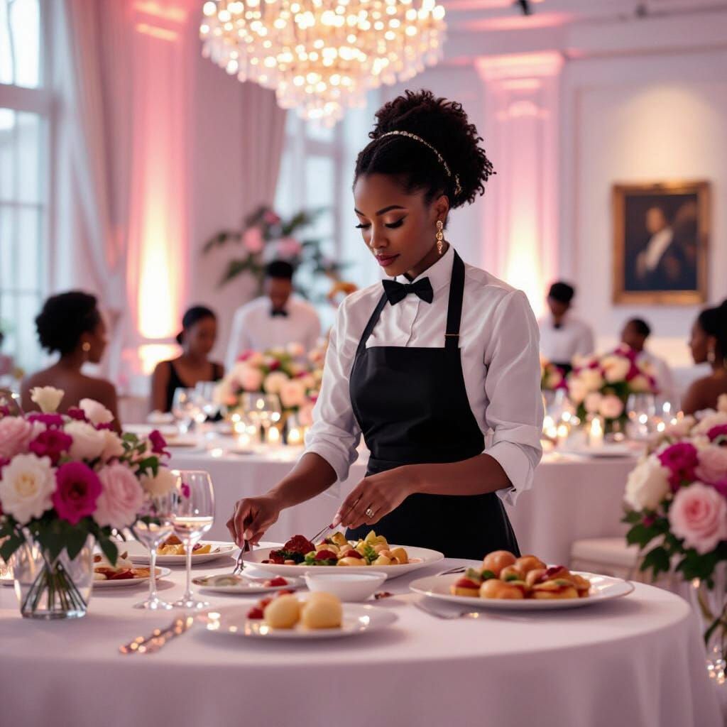 Elegant Caterer Setting Up Hall in Vibrant Style