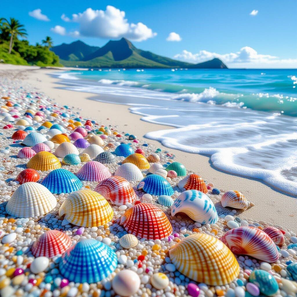 Colorful Beach Shells in Pop Surrealist Style
