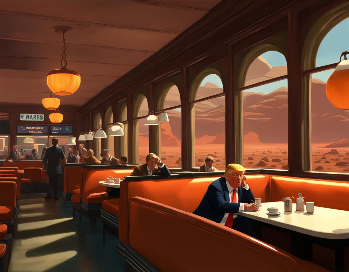 Mars Cafe Scene in Nighthawks Style