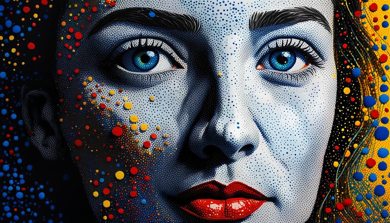 Pointillist Woman Portrait with Primary Colors