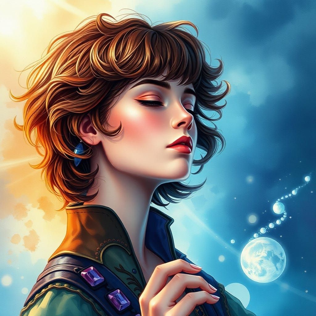 Enchanted Sorceress in Vibrant Watercolor Dreamscape