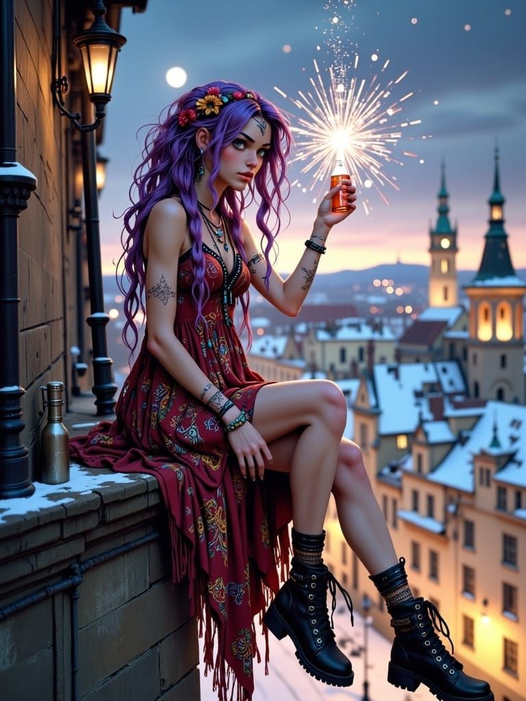 Whimsical Bohemian Goddess Cheers to the Night