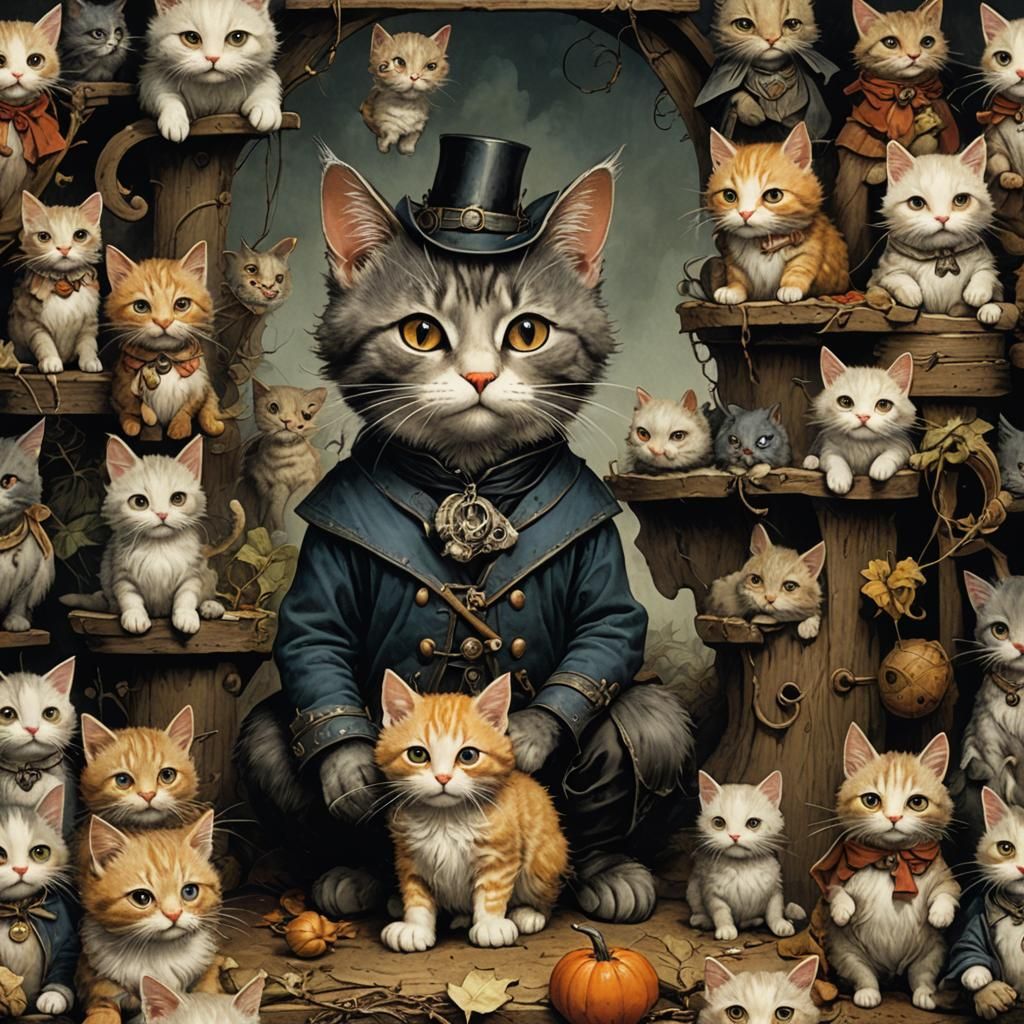 Intricately Detailed Cat in Spooky Children's Book Style