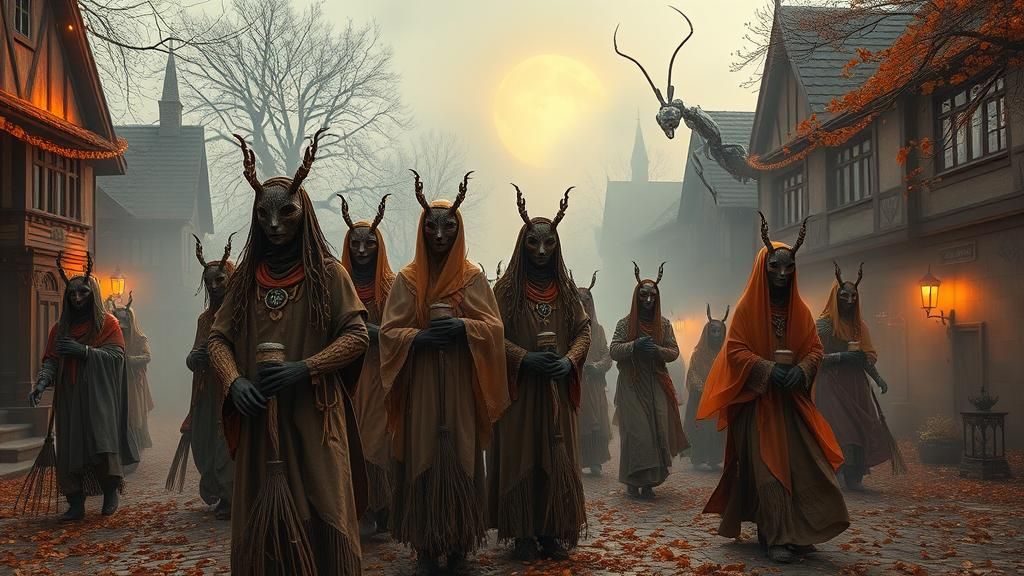 Mystical Scarecrows and Jackal Masks in Dream Town