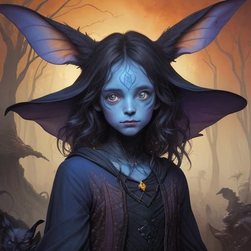 Cute Dark fey creature of the dusk, rodent, cat and rabbit fairy creatures, shadow , protectors seen in shadows, Tim Bur...
