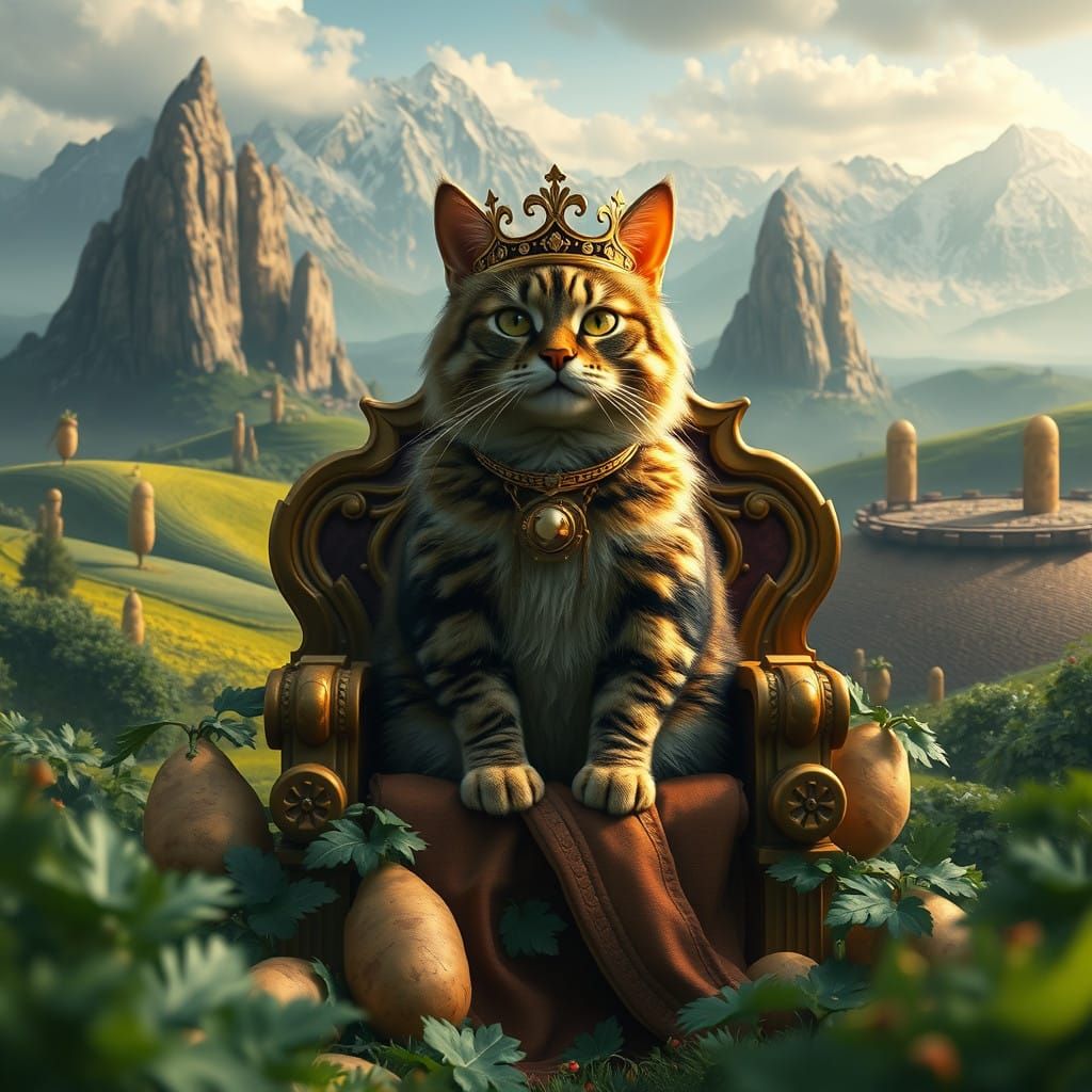 Regal Feline Sovereign of Vibrant Potato Realm