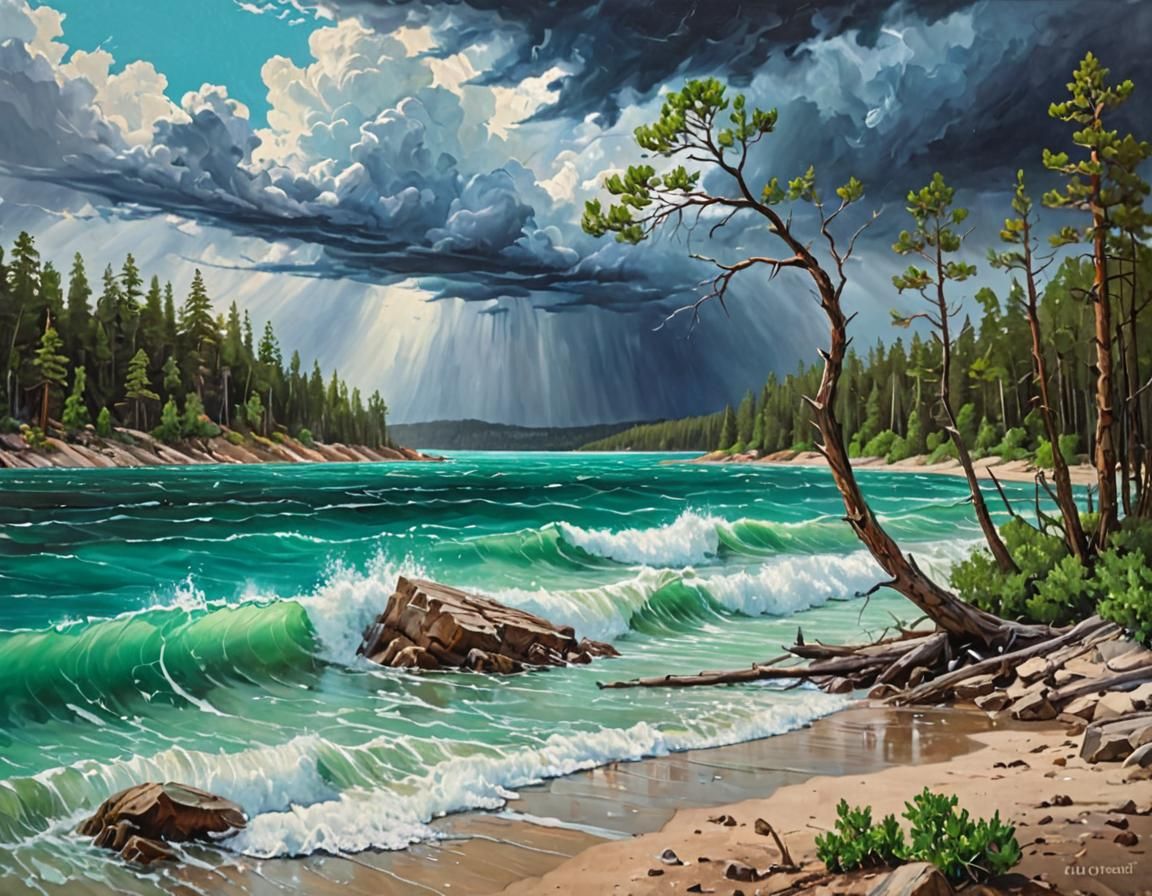 Stormy Desert Tides in Oil Painting
