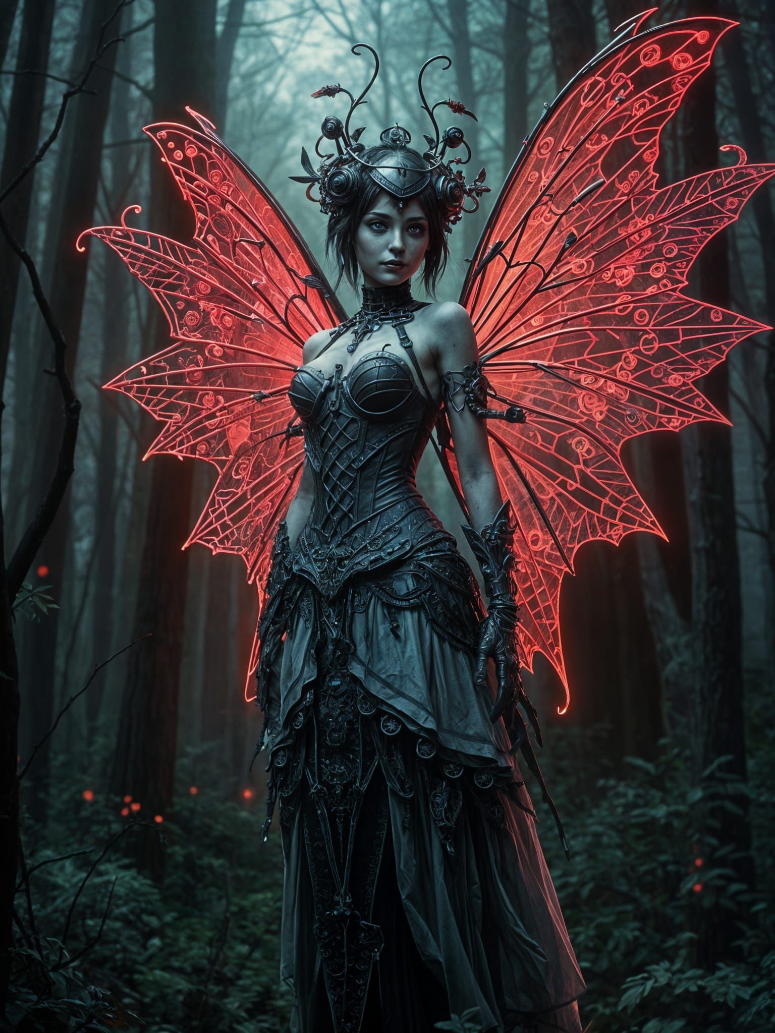 Gothic Bio-Mechanical Fairy in Flight