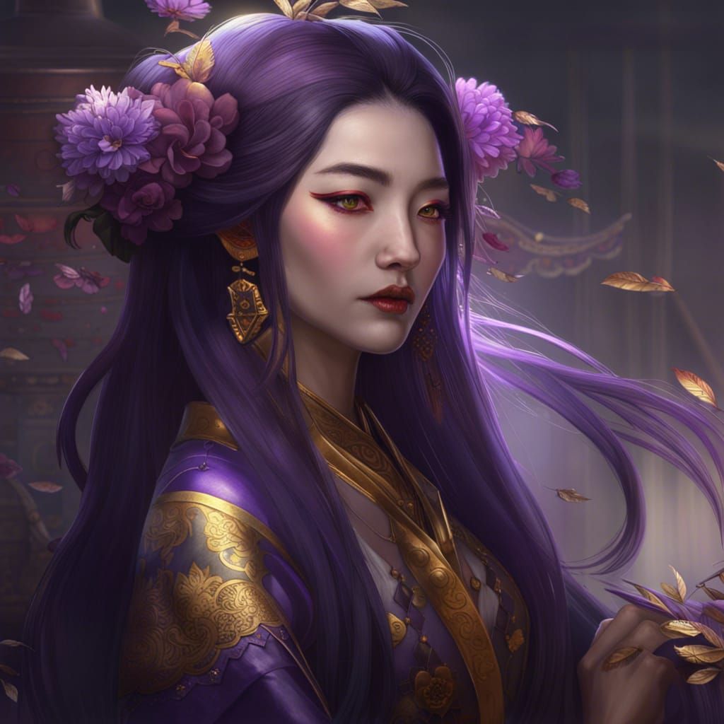 Chinese Woman with Purple Hair, Dark Fantasy Art