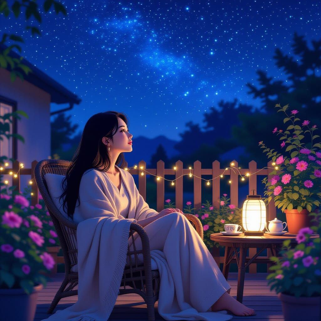 Dreamy Anime Garden Scene at Night