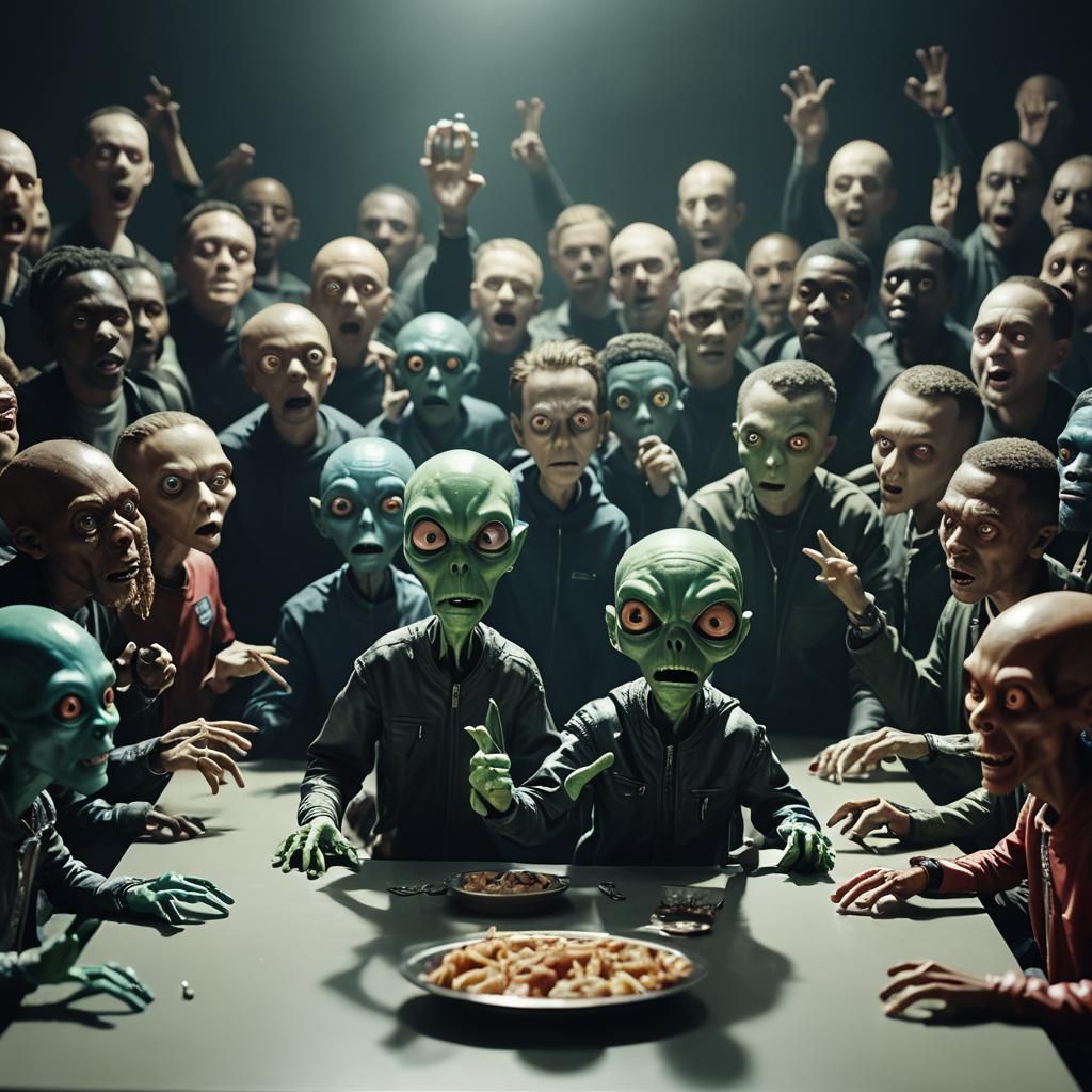 Aliens Accuse Rappers in Cinematic Film Still