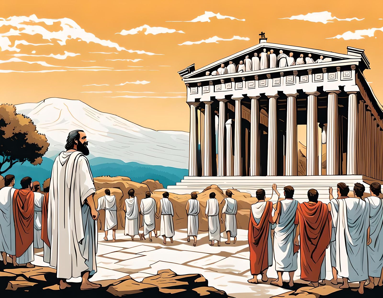 Ancient Greek Landscape with Socrates and Students