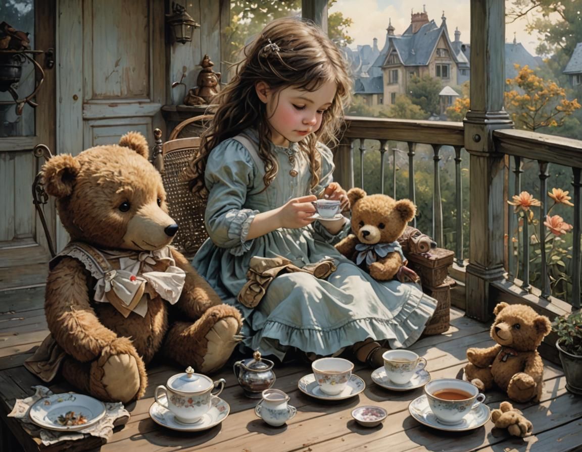 Child's Tea Party: A Whimsical Illustration