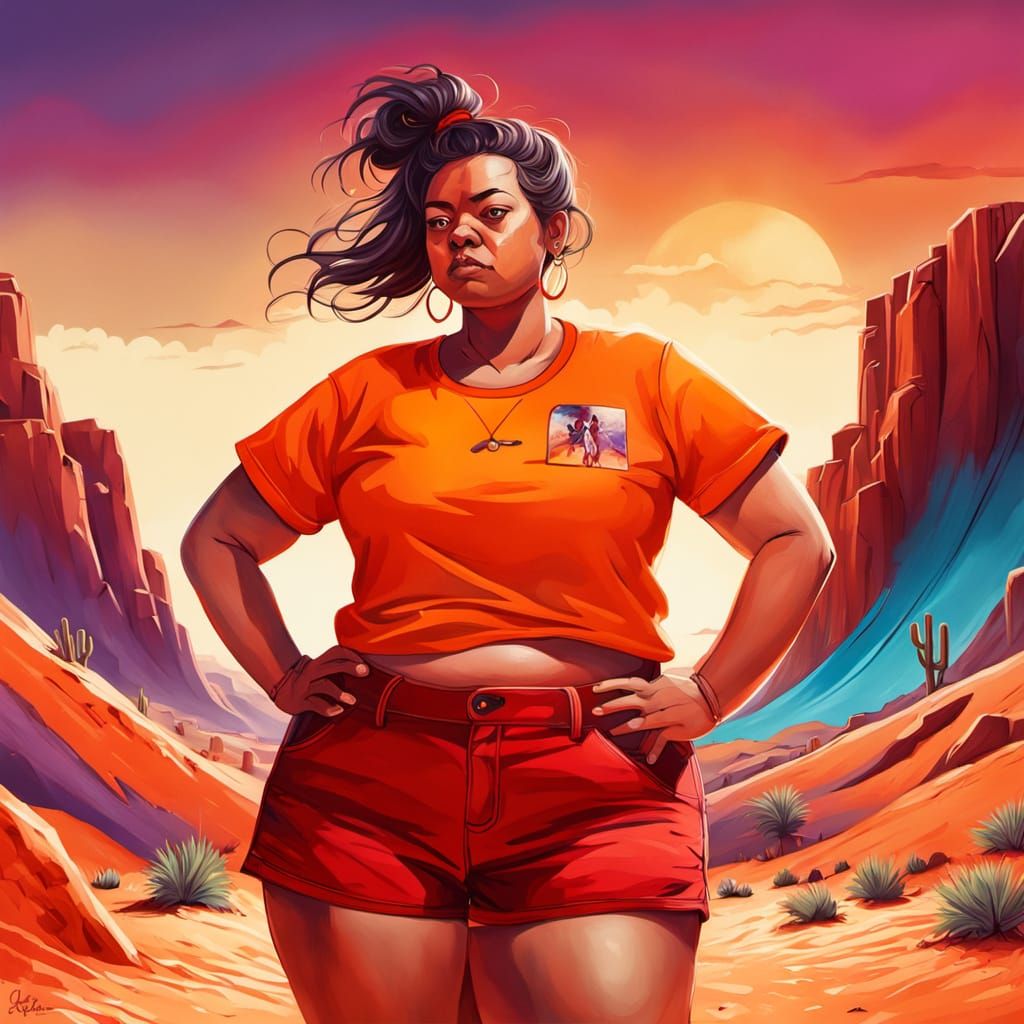 Woman Posing in Desert Graffiti Art Style