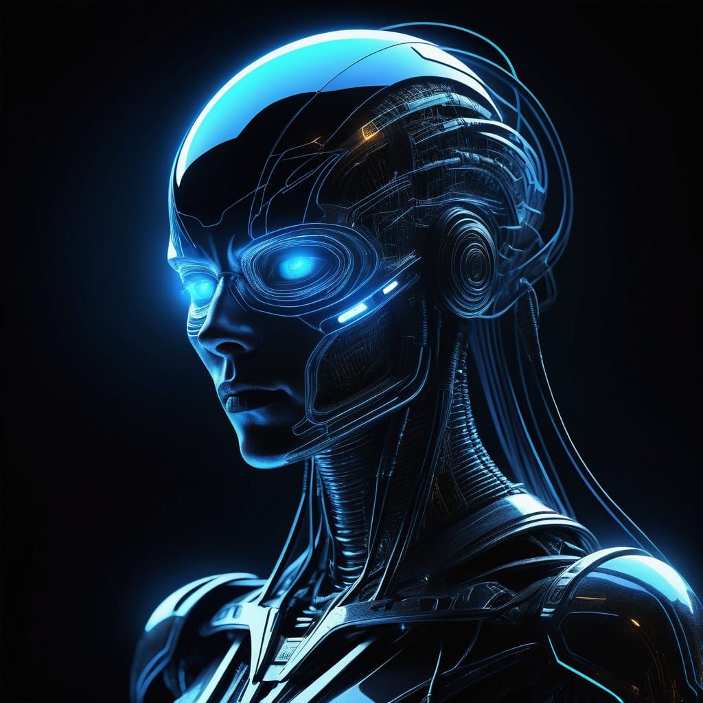 Futuristic AI Entity in Cyberpunk Hues