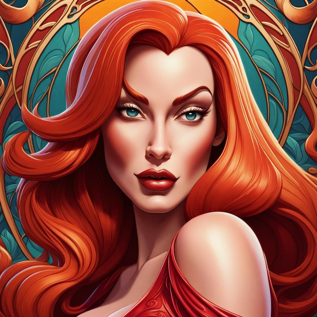 Art Nouveau Jessica Rabbit Poster, Hyperrealistic Detail