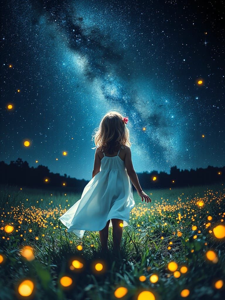 Girl Gazing at Starry Sky: Astral Illustration