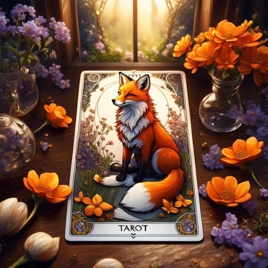 Fox Tarot Card Still Life in Detailed Digital Art