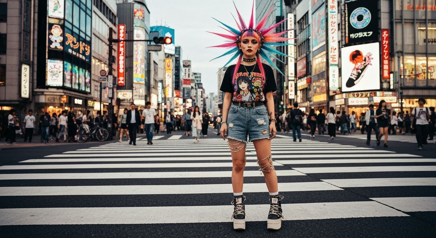 Punk Gyaru Girl in 90s Shibuya Style