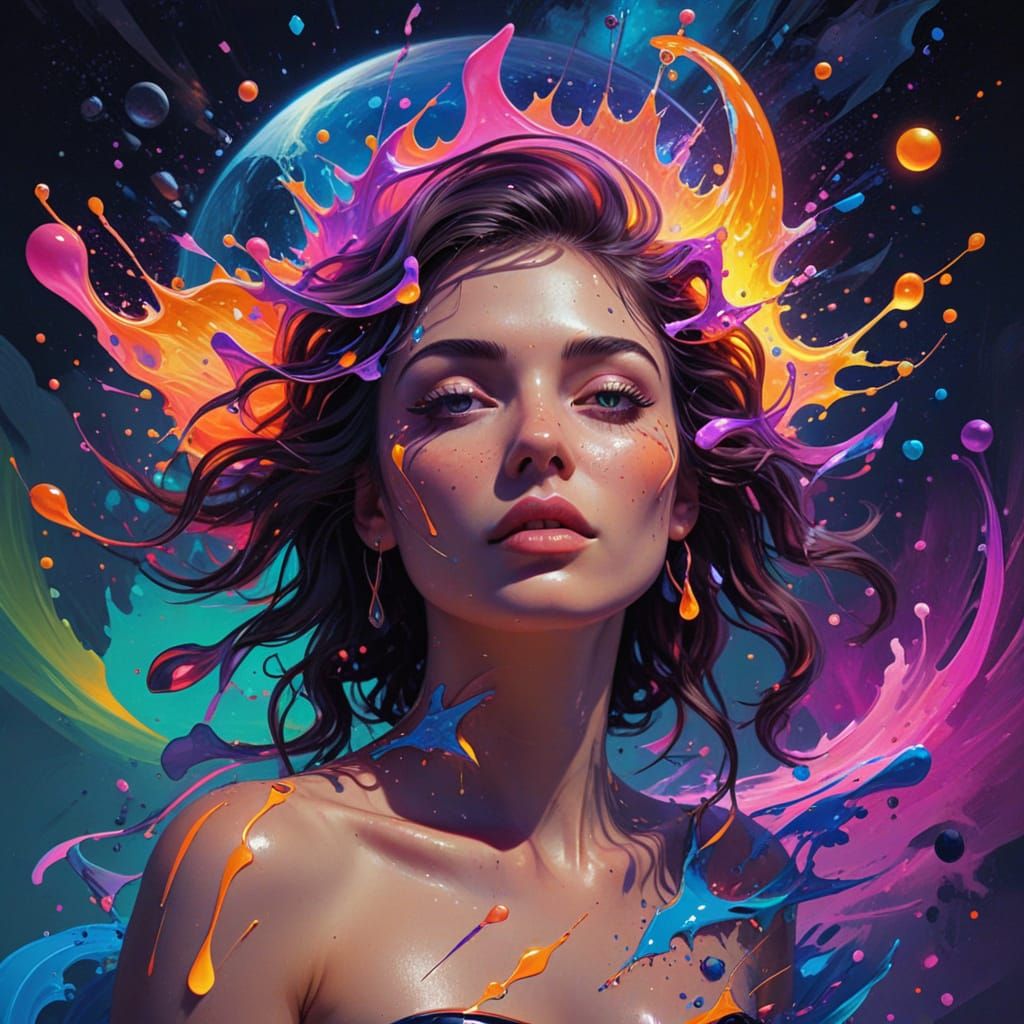 Neon Abstract Digital Illustration of Melting Eclipse