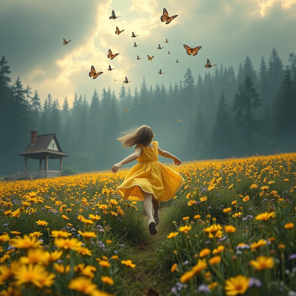 Girl Runs Through Cornflower Field: Digital Matte Painting