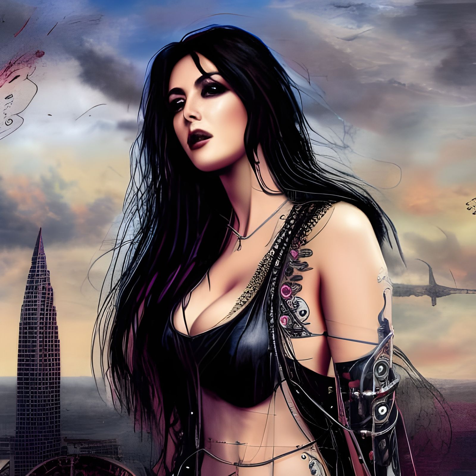 Monica Bellucci in Punk Style, Detailed Matte Painting