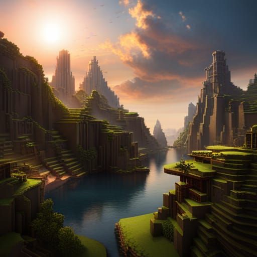 Epic Minecraft Scene: Dramatic Digital Matte Painting