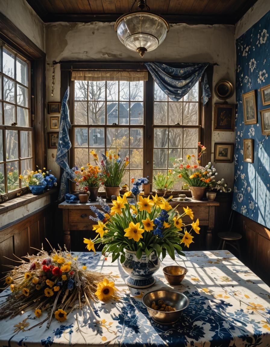 Floral Still Life with God Rays in Hyperrealism