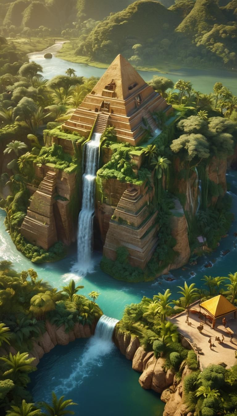 Dreamy Ancient Egyptian Pyramids in Whimsical Landscape