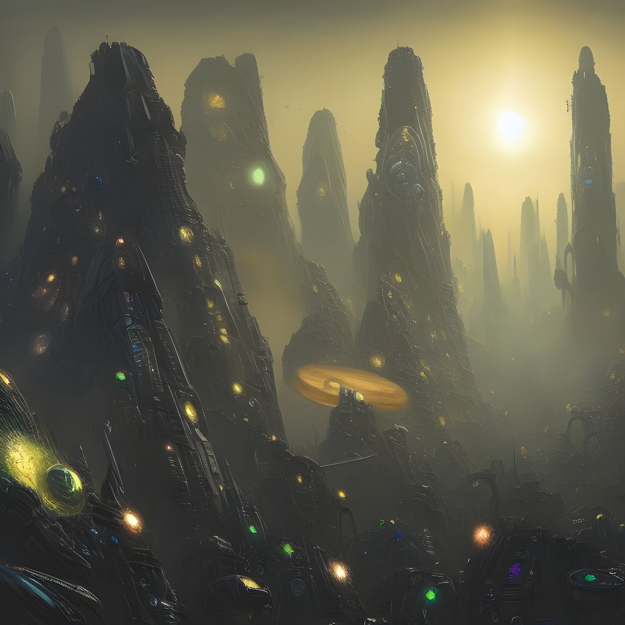 Futuristic Nanobot Metropolis with Monoliths