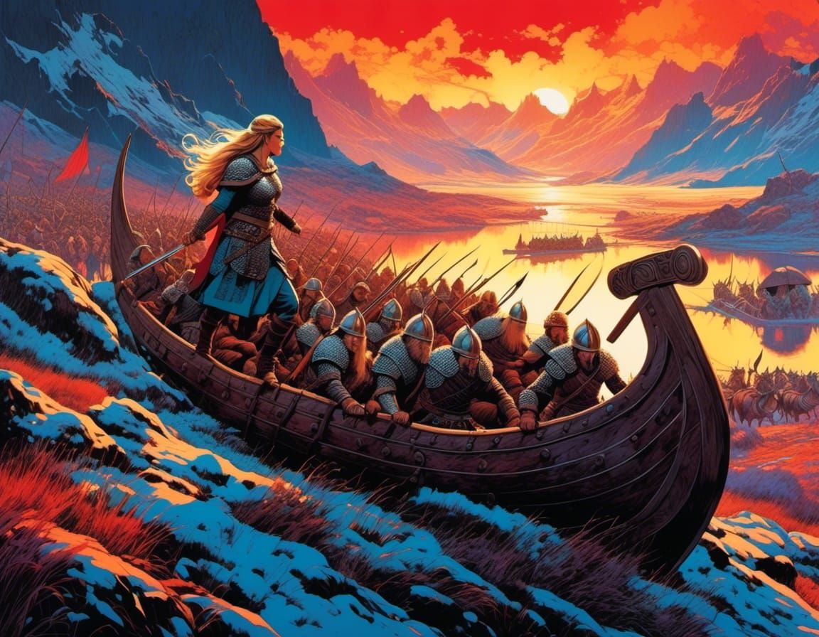 Viking Battle Double Exposure in Bright Colors