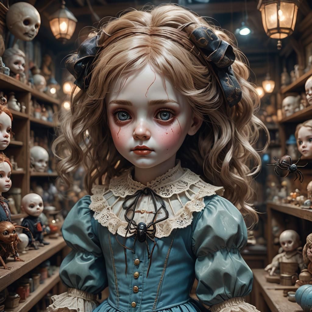 Eerie Cursed Porcelain Doll in Toy Shop