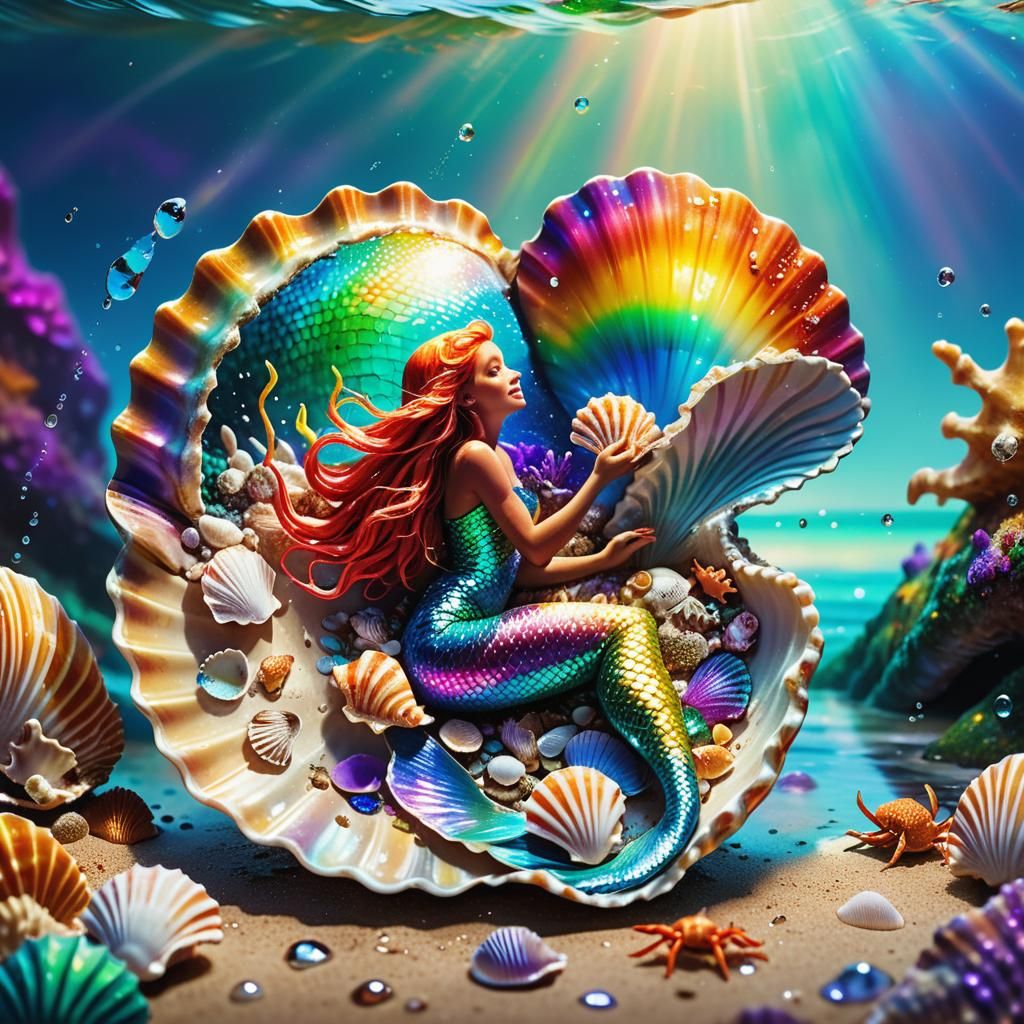Rainbow Mermaid's Defense: Digital Art
