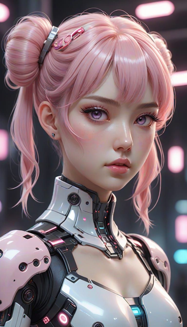 Cybernetic Woman Portrait in Sci-Fi Anime Style