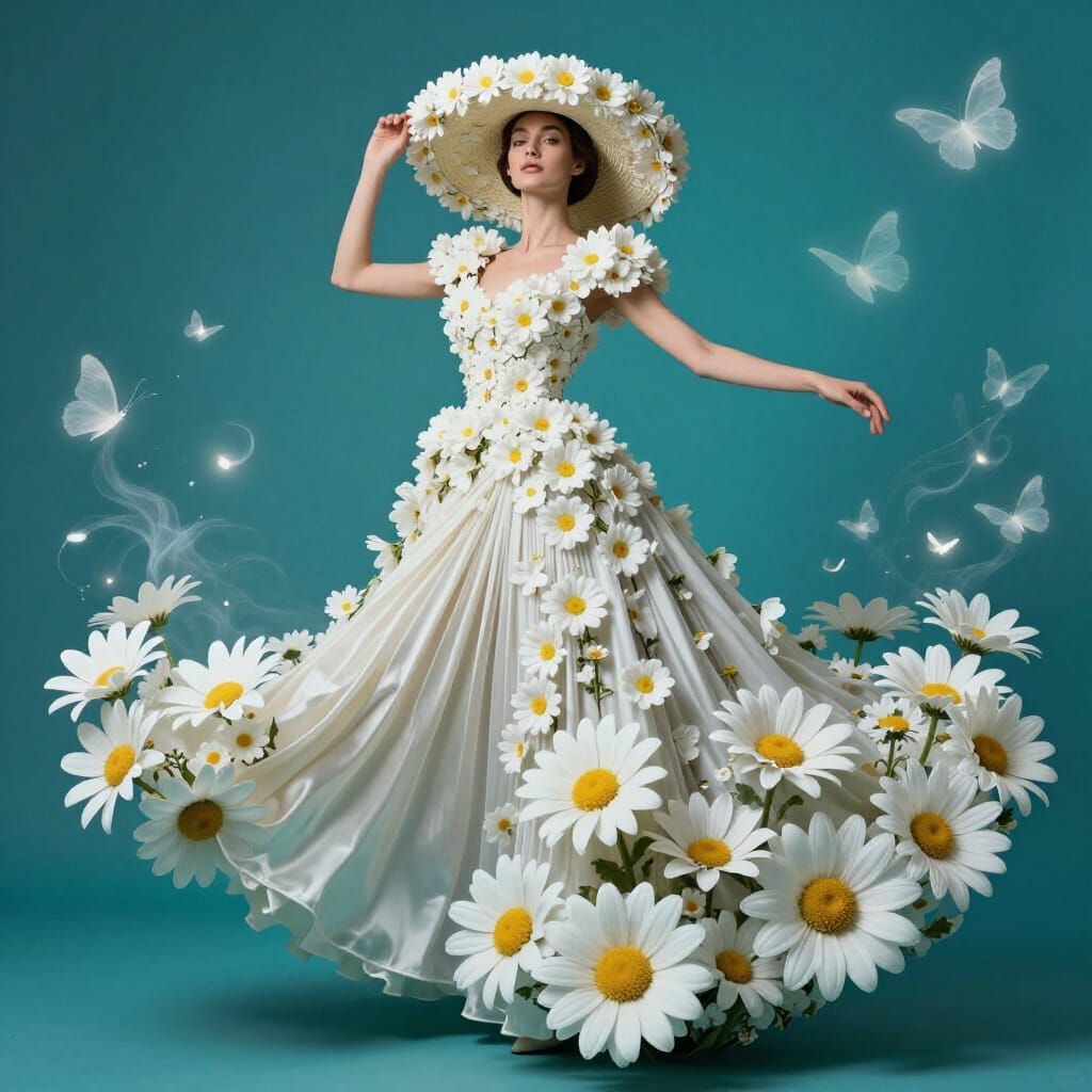 Surreal Floral Fashion Portrait in Dreamy Garden