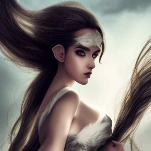 Colorful Haired Elf Woman in Digital Painting