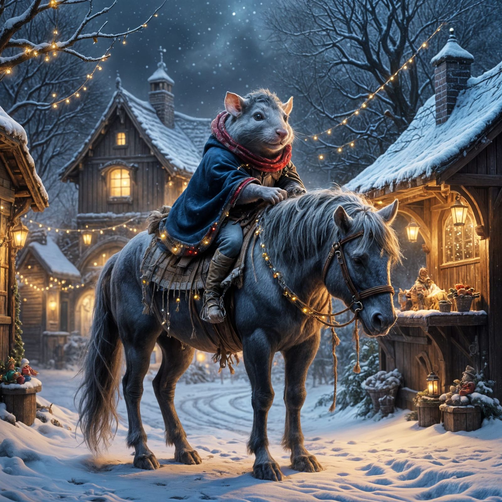 Fantasy Christmas Scene with Miniature Rider and Horse